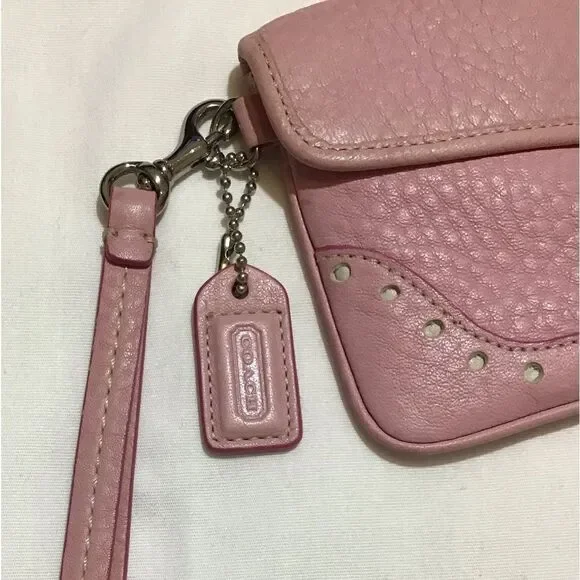Coach Pink Pebble Leather Envelope Wristlet Bag - Picture 4 of 7